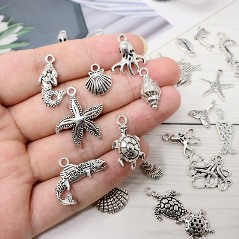 yueton Pack of 40 Assorted DIY Ocean Fish & Sea Creatures Charms Pendants for Making Bracelet and Necklace - Image 3